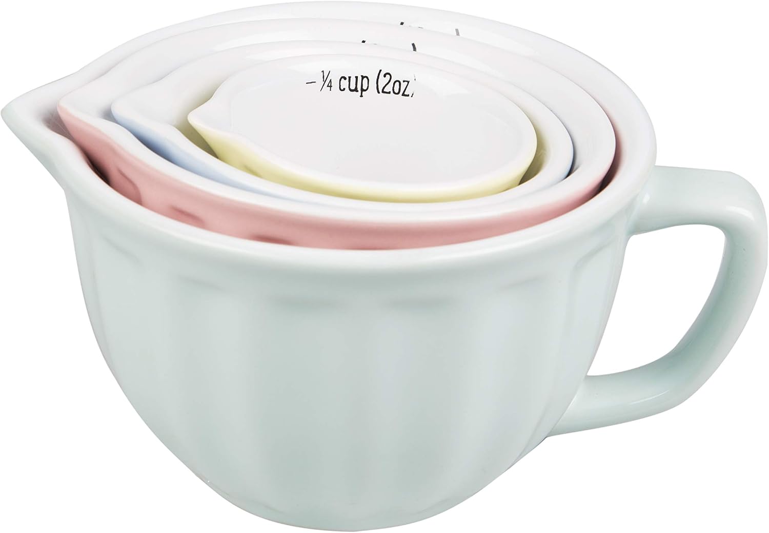Set of 4 Ceramic Vintage Pastel Measuring Cups - 11 x 15 x 7 x 11 cm - Vintage, Retro Style Kitchenware!, Multi