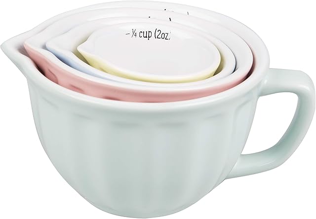 Set of 4 Ceramic Vintage Pastel Measuring Cups - 11 x 15 x 7 x 11 cm - Vintage, Retro Style Kitchenware!