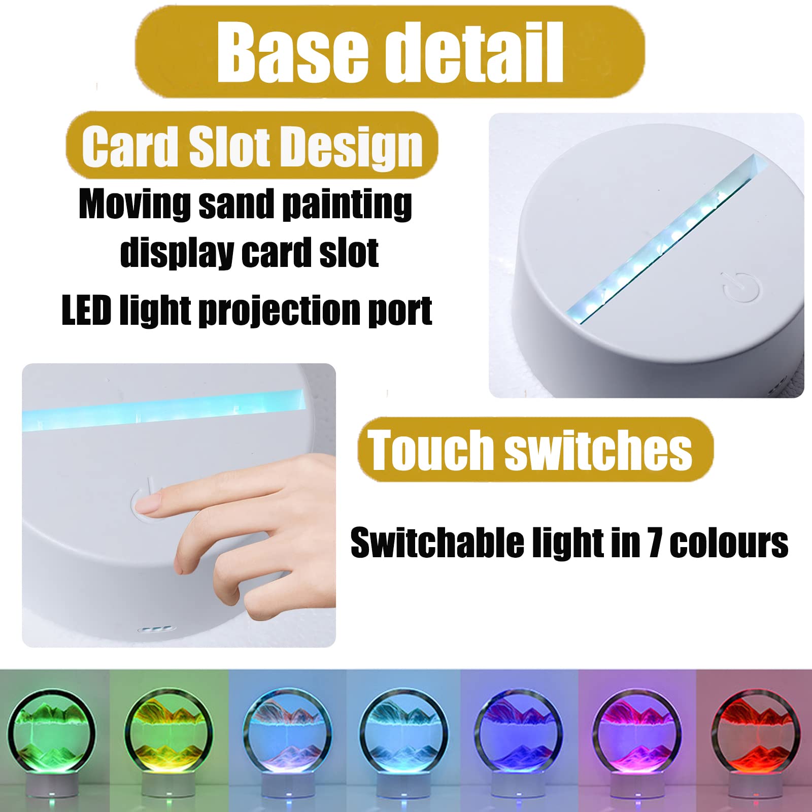 Lámpara de arena Sunwuun para girar con luz LED, imagen de arena, Sandscape - arte de la arena en aguas profundas, arte de la arena en movimiento, lámpara de mesa 3D con arte de arena móvil, pintura