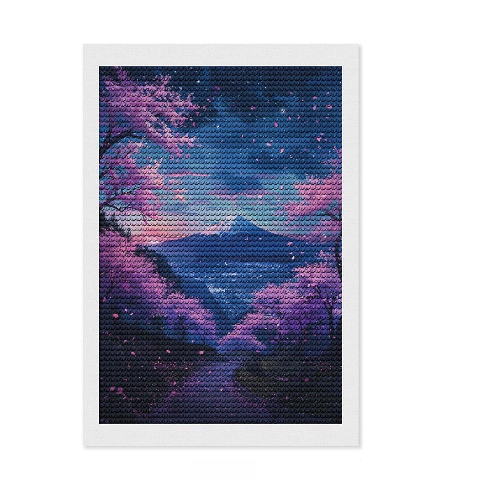 Junmoney Street View Mountains Diamond Painting Set 8"x12", for Women, Stress Relief Craft, Thoughtful Present, Aesthetic Room Decor