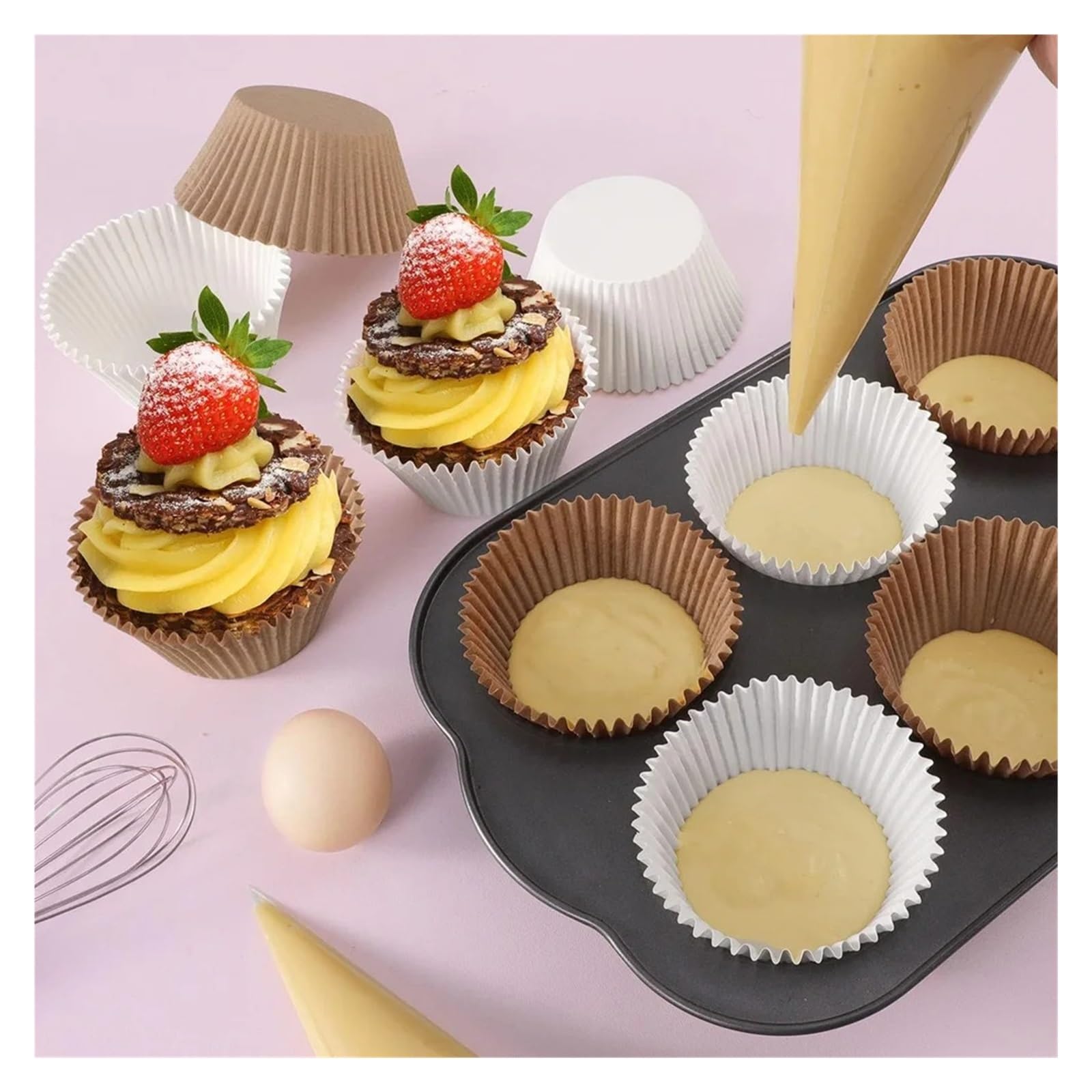 Genérico Revestimientos Blancos for Cupcakes, Tazas antiadherentes for Hornear, Papel de Regalo for Muffins, Resistente a Las Arrugas(200 Pieces)