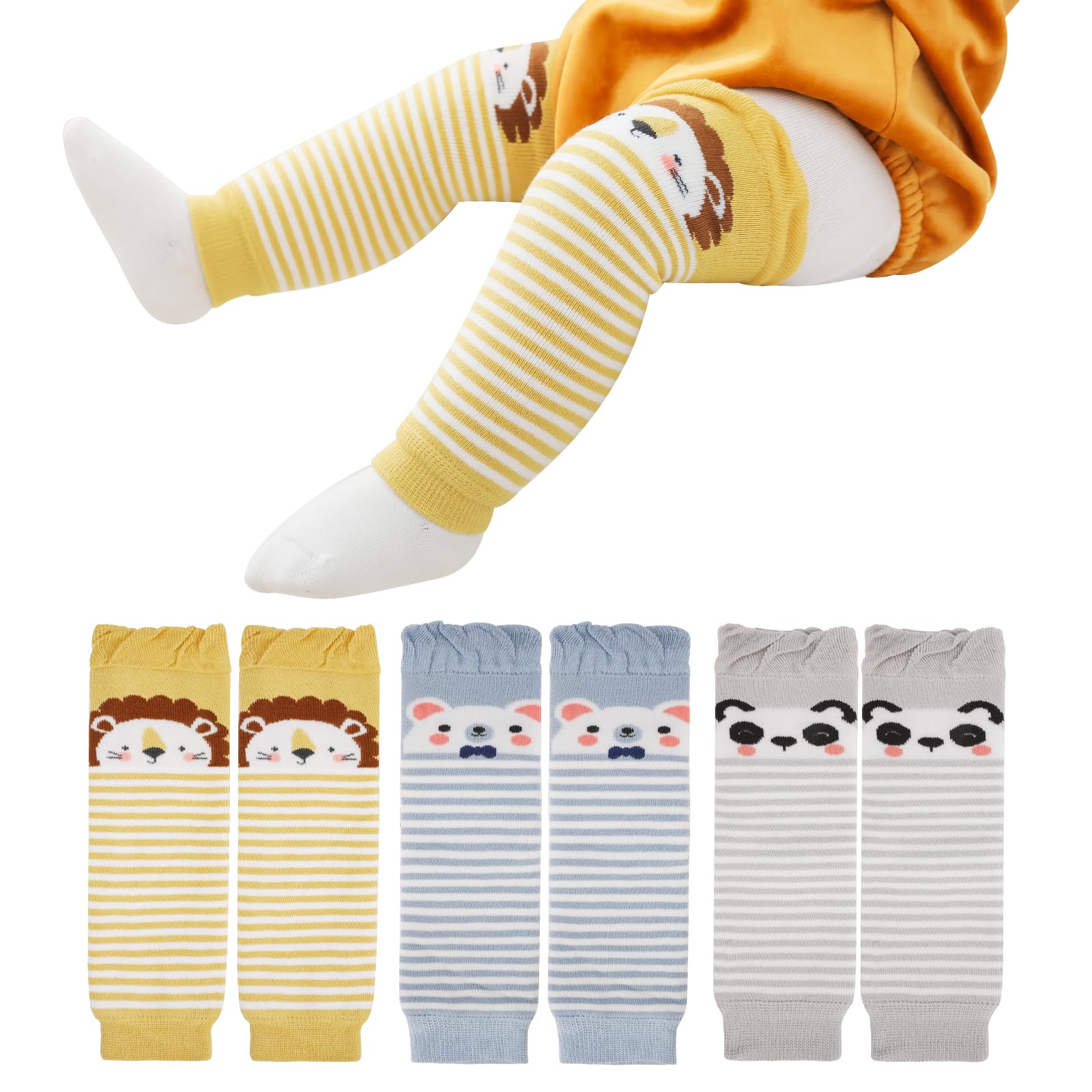 XEPST Pack of 3 Toddler Baby Leg Warmers, Cute Animal Pattern Unisex Long Legwarmers Knee Socks Baby Knee Protector Leg Sleeves Leggings for Baby Kids Toddlers Boys 0-3 Years, One Size