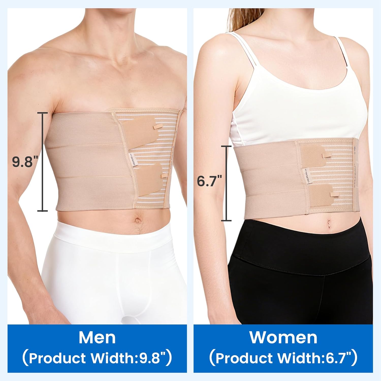 VELPEAU Broken Rib Brace for Men & Women - Compression Chest Binder Belt for Cracked, Bruised, Fractured, Dislocated Ribs, Costochondritis Relief, Sternum Support (Standard Version: 6.7" Width, Large)