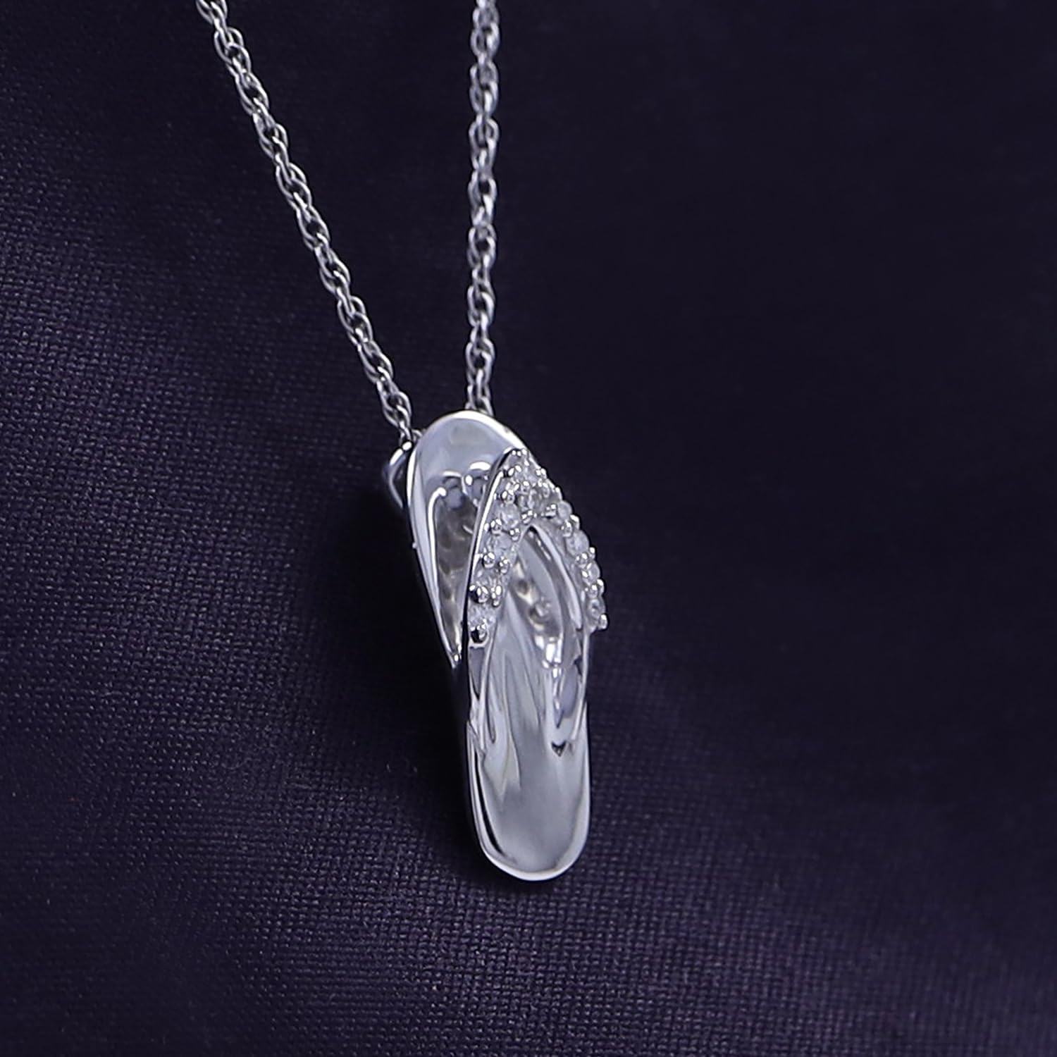 THE JEWEL ZONE Flip Flop Pendant Necklace for Women, Round Cut Natural Diamond Accent in 14K Gold Plated 925 Sterling Silver – (I-J Color, I2-I3 Clarity), 18" Rope Chain, Jewelry Gift for Her