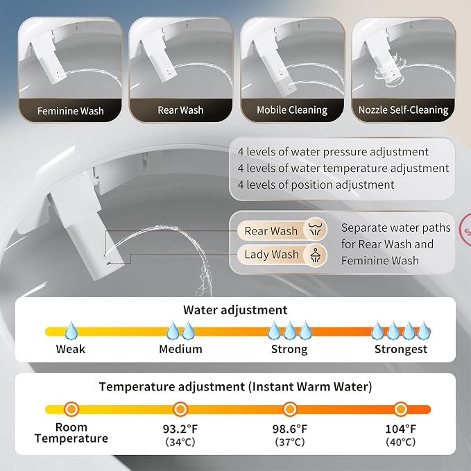 Inodoro inteligente con bidé integrado, asiento calefactado con tapa automática de apertura y cierre, lavado masaje, inodoro unipieza con agua tibia, secador, luz nocturna, pantalla LED, inodoros sin tanque de 1,28 galones por descarga miniatura 4