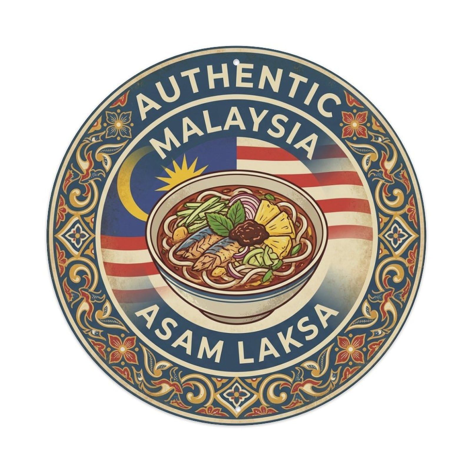 Malaysia Travel Asam Laksa Noodle Soup Cuisine Metal Tin Sign