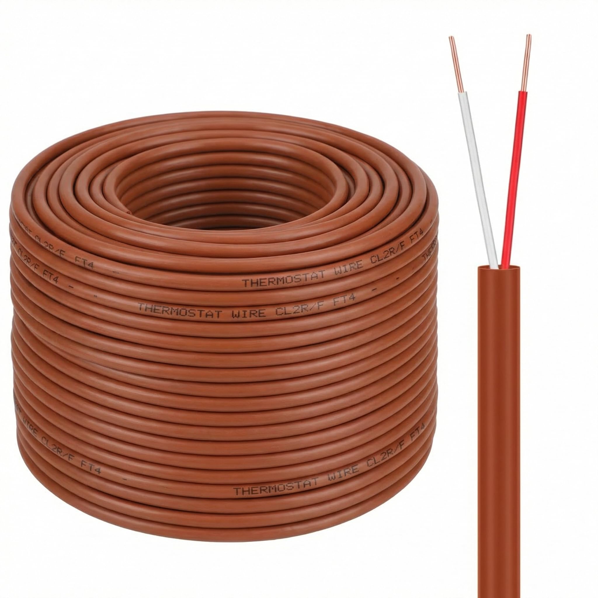 Buryeah Thermostat Wire Bell Wire Solid Copper Cable 18 Gauge ETL, Power Circuit Cable Moisture, Heat and UV Resistant for Low Voltage Applications