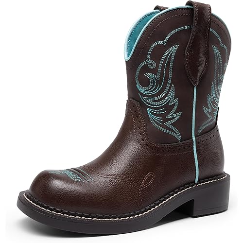 DREAM PAIRS Cowboy Cowgirl Boots for Women, Round Toe Embroidered Mid Calf Western Boots for Work, Country Concerts, Rodeos, Casual Outings