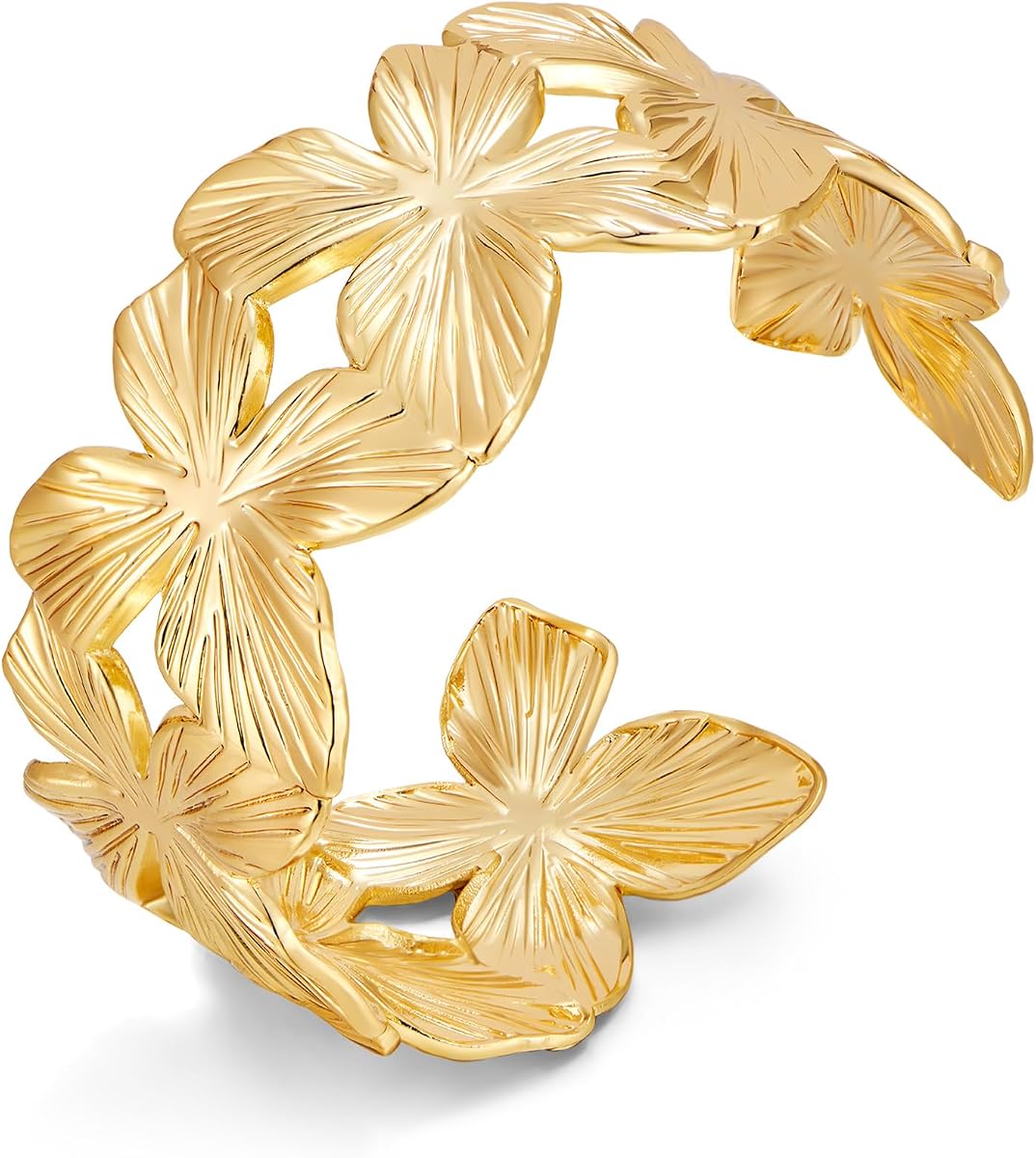Gold Vintage Flower Hollow Bangle Bracelet for Women Adjustable Open Bracelet