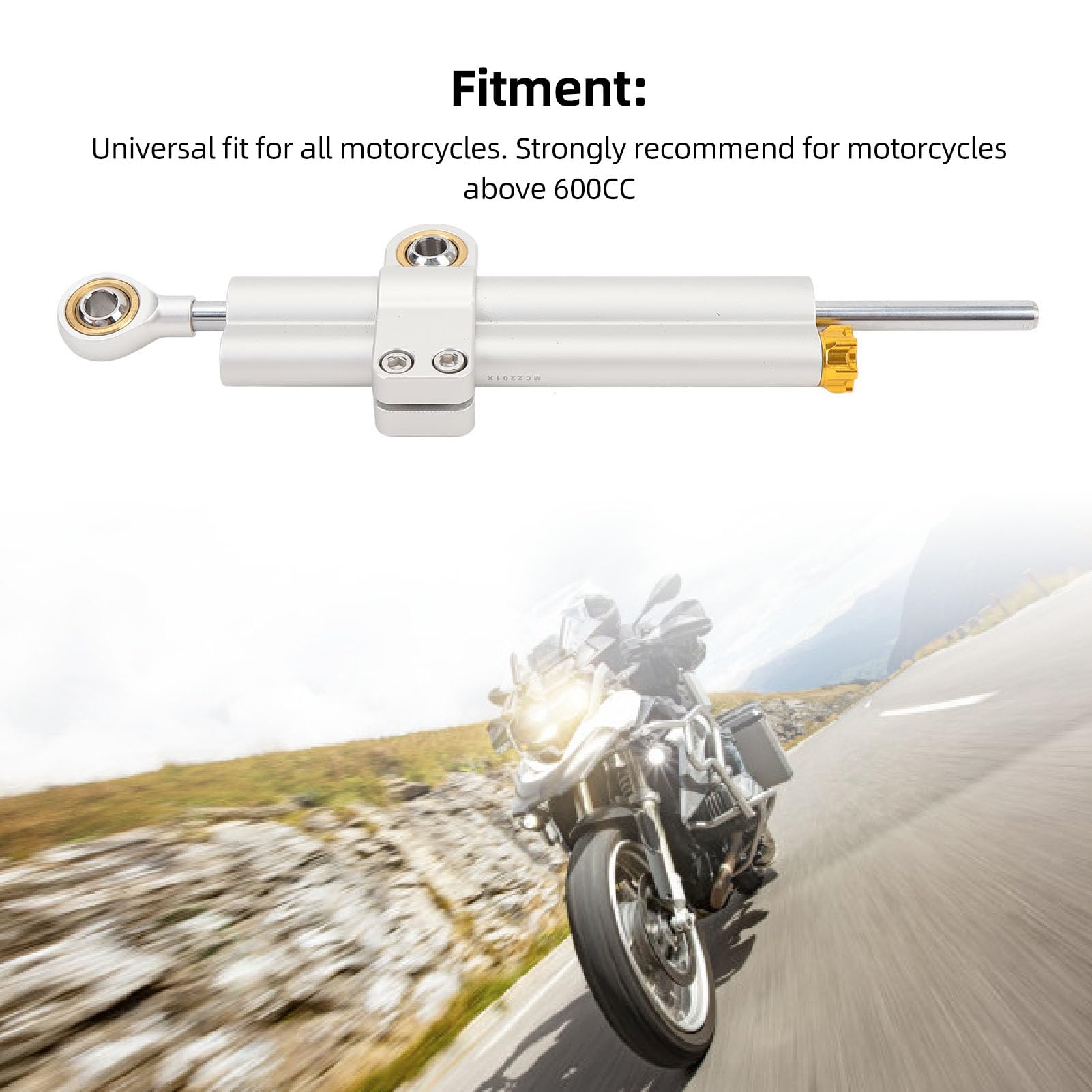 Keenso Amortyzator Układu Kierowniczego Motocykla, Uniwersalny Stabilizator Układu Kierowniczego ze Stopu Aluminium 6061 z 21-poziomową regulacją Tłumienie Zależne od Prędkości Jazdy 75 Mm dla