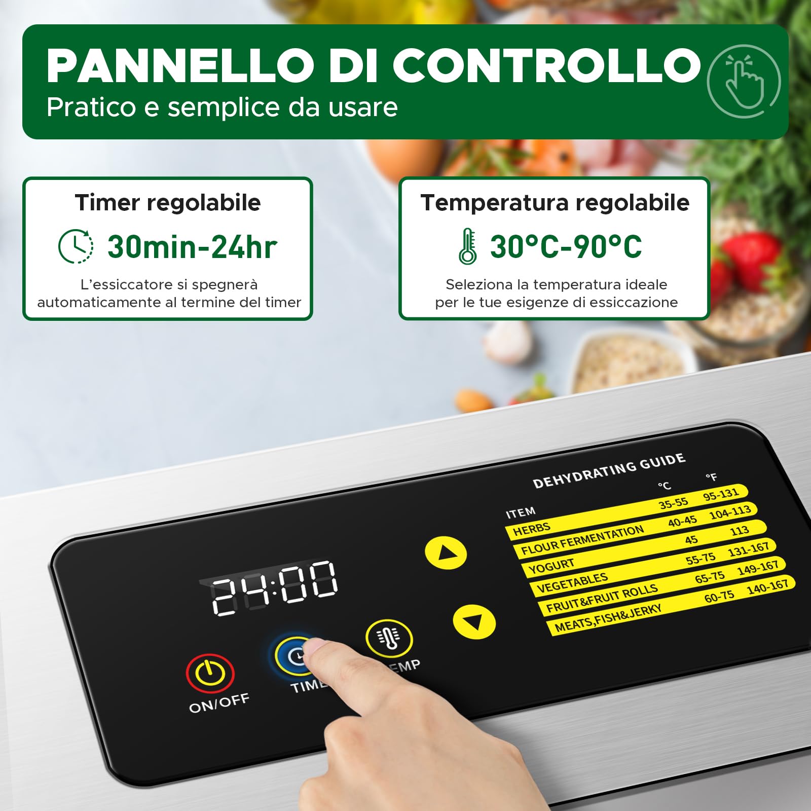 Kwasyo Essiccatore Alimenti 15 Vassoi Inox, 1200W Doppia Ventola, per Carne, Frutta, Snack Cani, Erbe, Temp. Regolabile 90°C, Timer 24H, Finestre Multiple, Essiccazione Potente