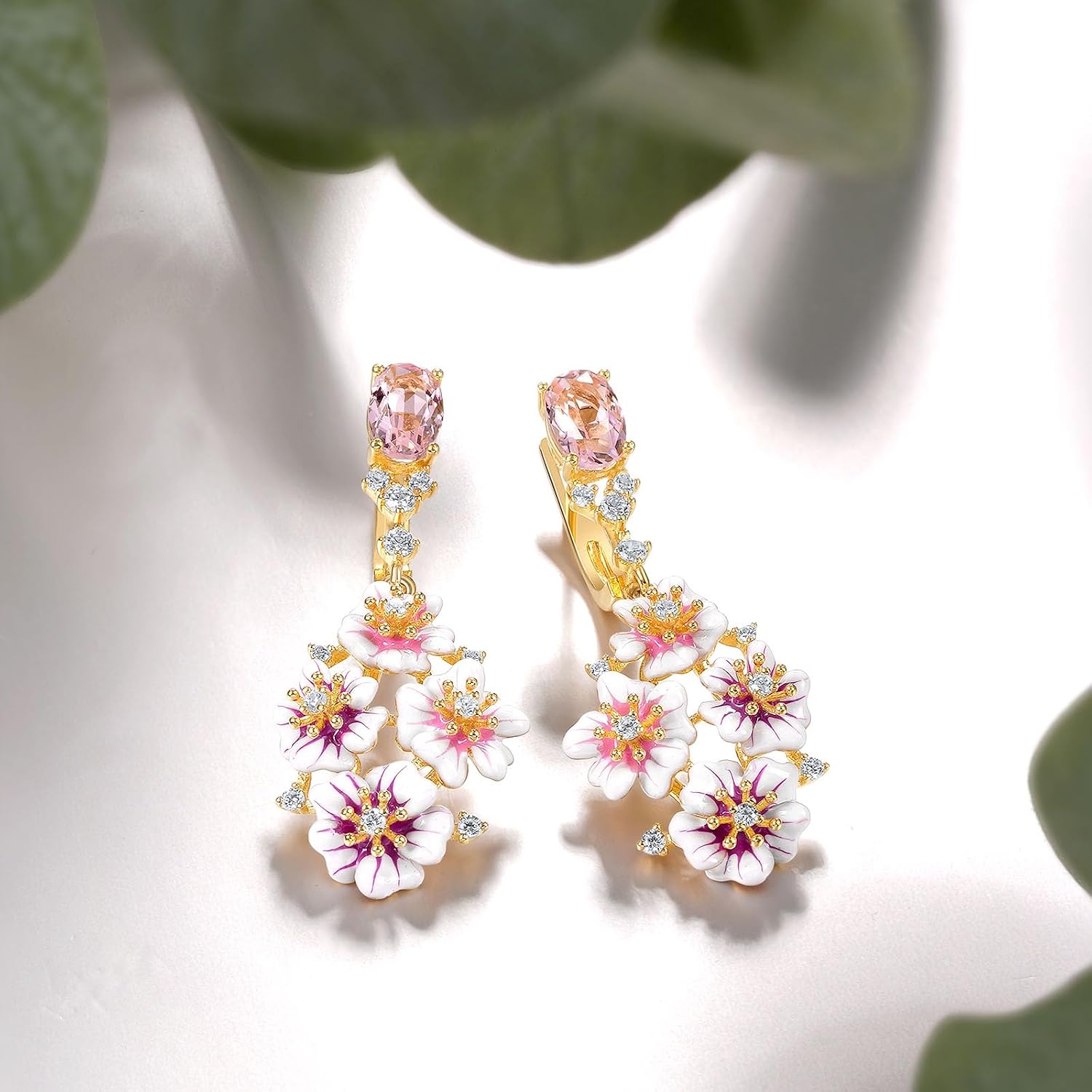Santuzza Enamel Gemston Flower 925 Sterling Silvere Earrings