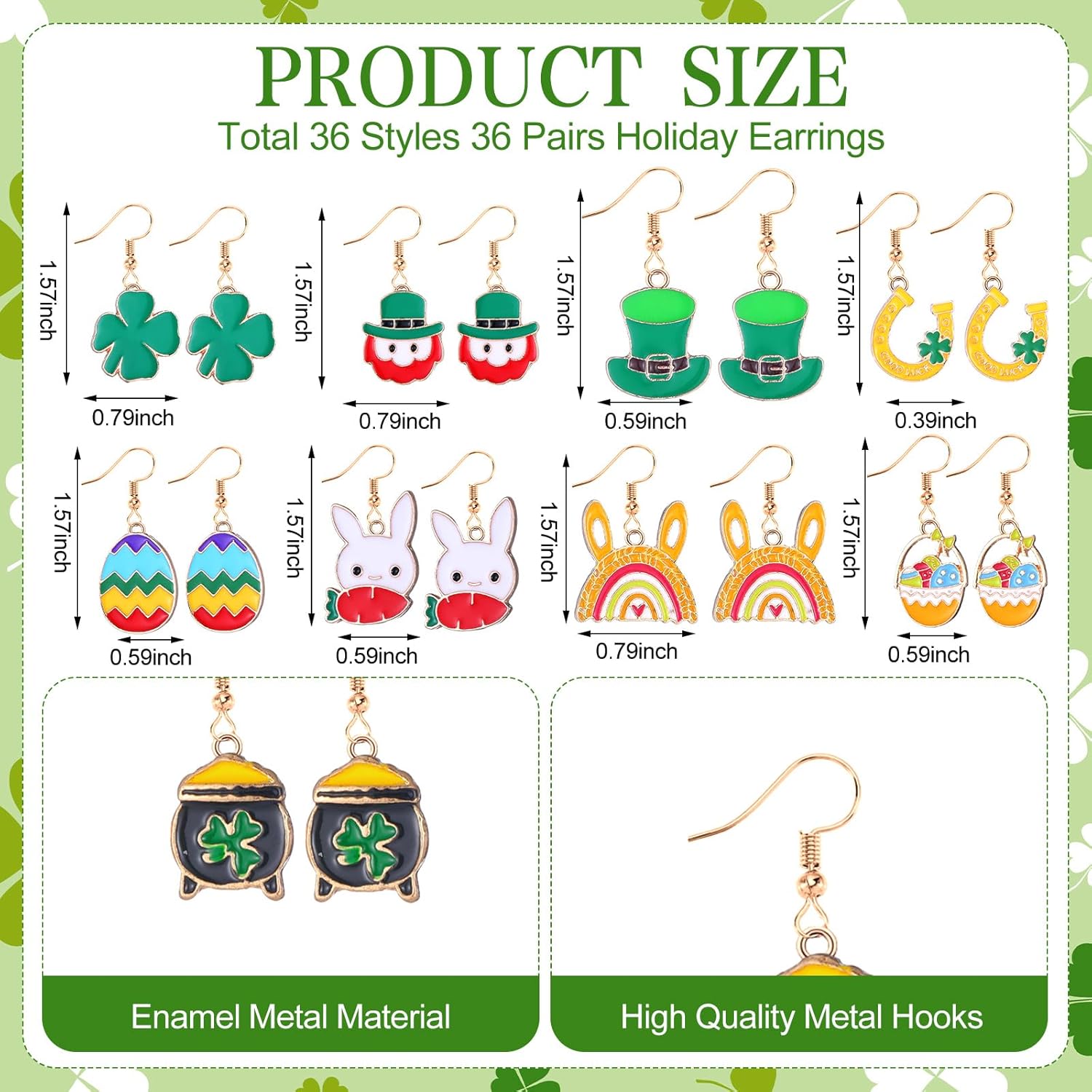 Nosiny 36 Pairs Holiday Earrings Variety Pack St. Patrick's Day Easter Gifts for Women Teacher Party Favors - Image 2