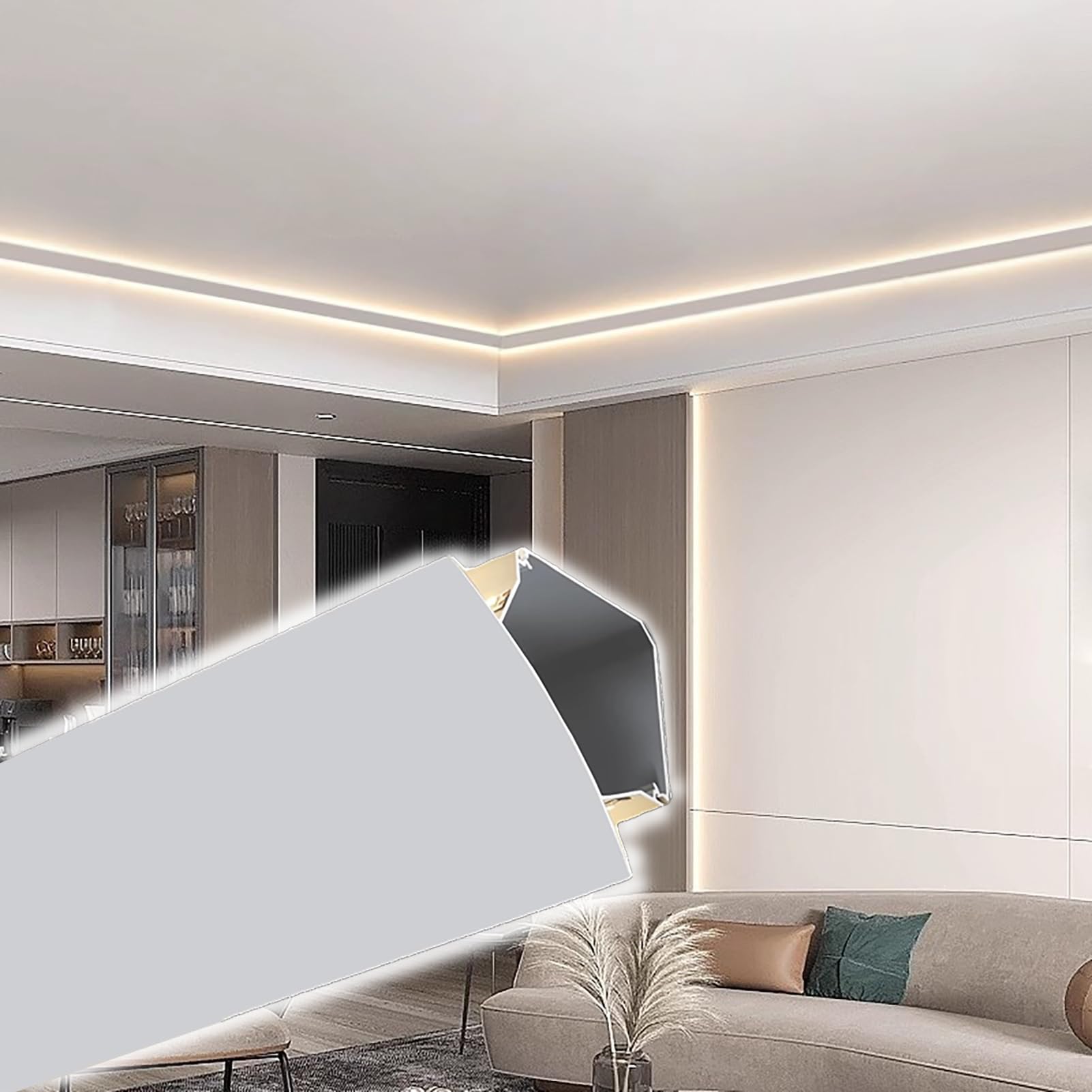 Moldura de cornisa LED para techos riel de iluminación indirecta perfil aluminio 2m