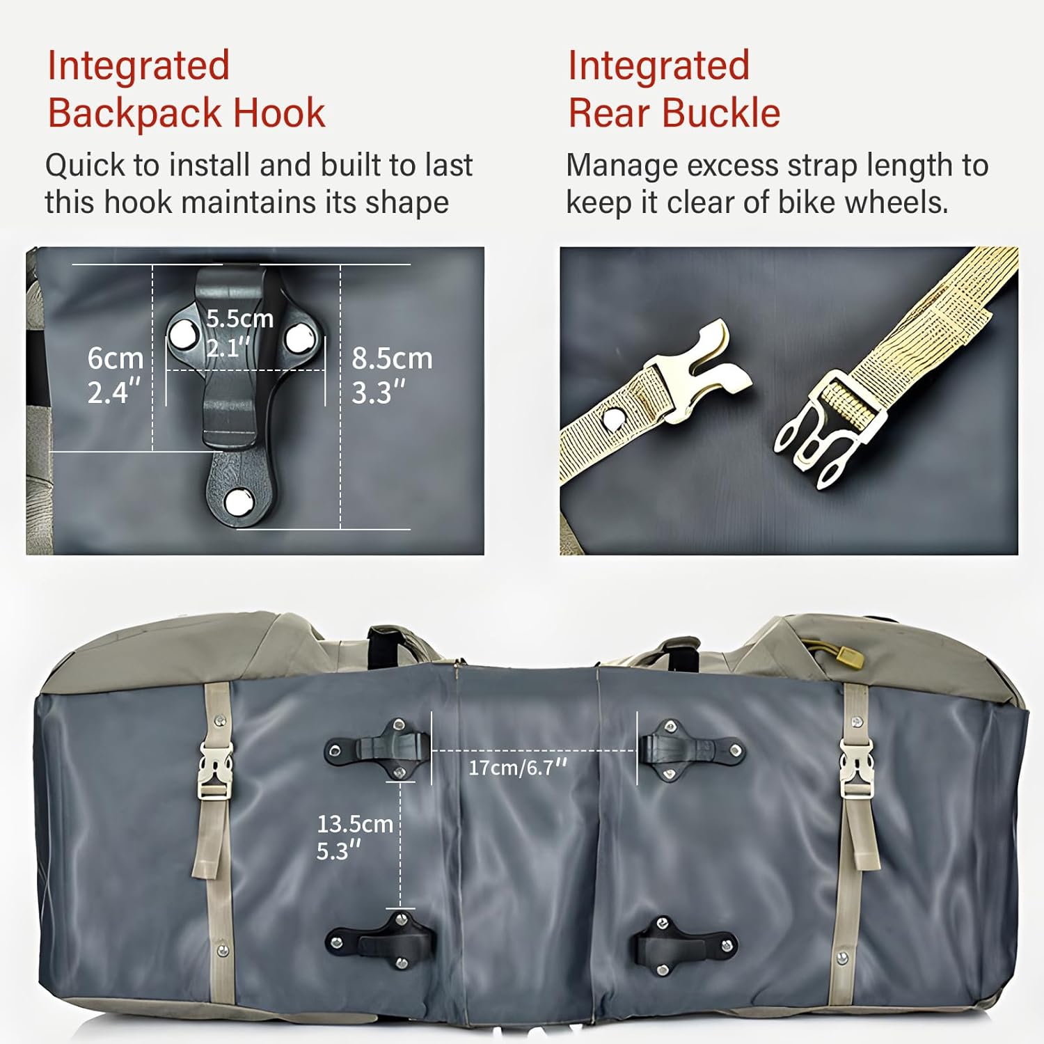 Large Saddle Bags for bike,Waterproof 50L Panier bag for Bicycles/MTB/E-Bike,Bike Trunk Bag With Reflective Stripes (grey,50L) - Image 5