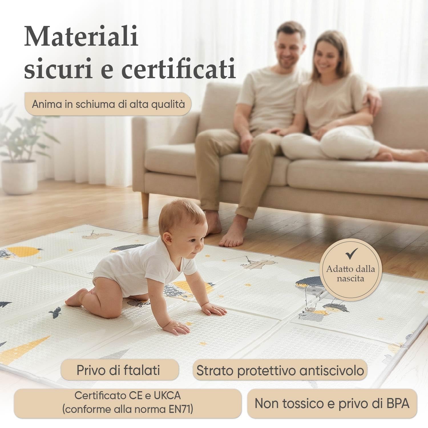 Tappeto Gioco Bambini Pieghevole con Trasportino | Alta Densità XPE Schiuma Non Tossica, Impermeabile e Facilità di Pulizia | Tappeto Neonato Gattonamento da Terra Imbottito 180×150 cm