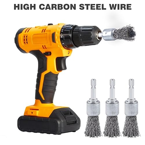 Miniatura 3 de 10 cepillos de alambre para taladro, cepillo de alambre de acero de alto carbono, cepillo de alambre de metal para taladro con vástago hexagonal de
