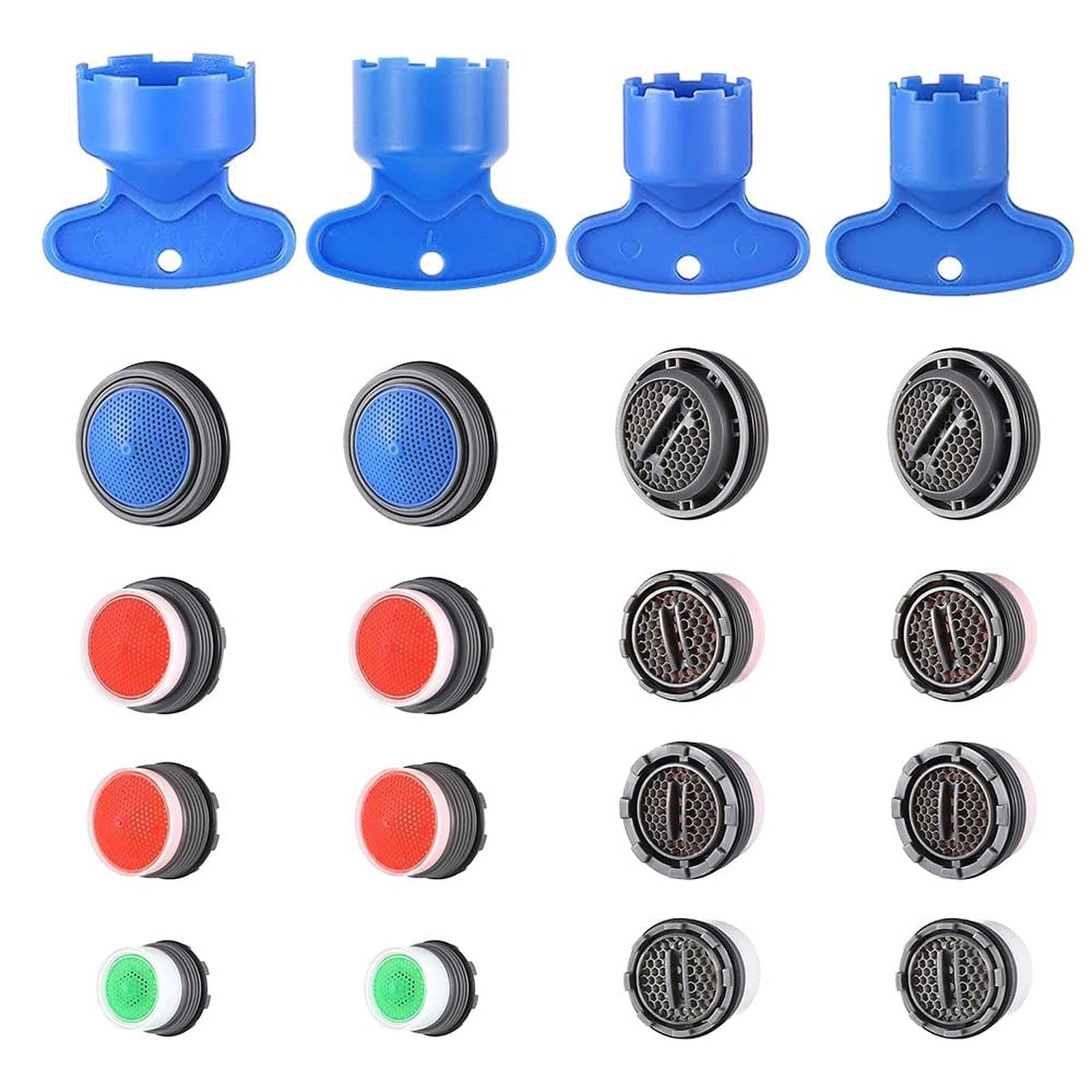 BouGPeng 16 Piezas Aireador Grifo M24 M22 M18 M16 Macho Boquilla Fregadero 24mm 22mm 18mm 16mm Aireadores con Llave Filtro Economizador de Agua para Grifo de Lavabo de Cocina y Baño