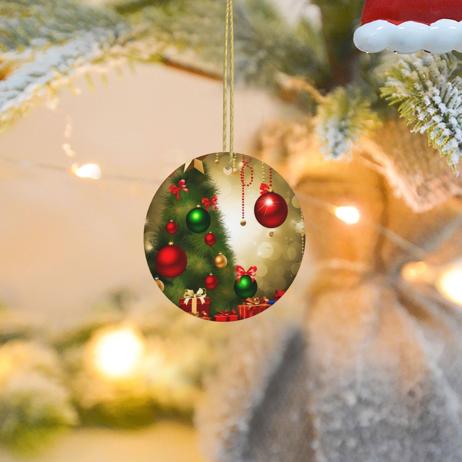 Christmas Ornaments for Christmas Tree Decoration Ceramic Hanging Merry Christmas Ornament with Gold Ribbon Crafts Round Pendant for Keepsake Gifts Glass Xmas Decor Party Supplies