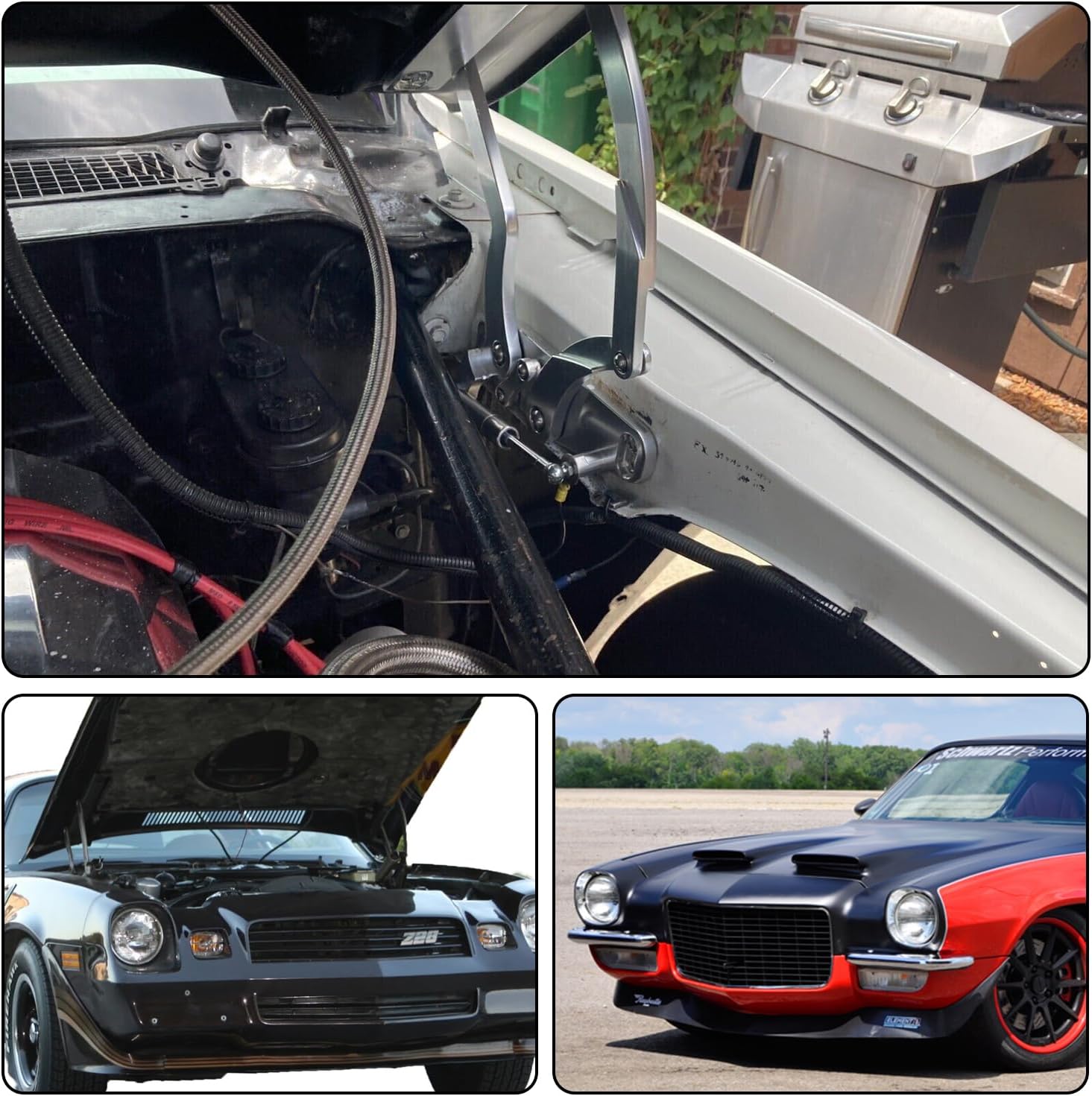 Billet Hood Hinge Kit Pair Left and Right Side for Chevrolet Camaro & Pontiac Firebird 1970-1981 Silver