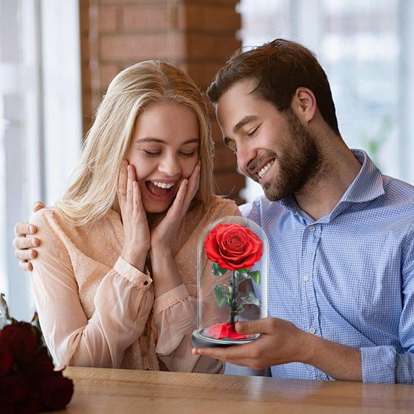 Rosa Stabilizzata Vera in Vetro, Rosa Eterna Realizzati con Rose | vere, Fiori Stabilizzati Sotto Vetro a Cupola, Regalo Donna Compleanno, Regalo Mamma, Regalo Fidanzata, Moglie,rosso