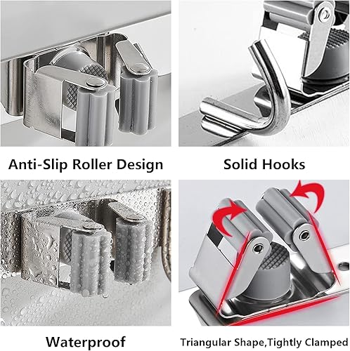 Miniatura 3 de Piyl Soporte de escoba para mopa de pared colgador de escoba montado en la pared organización de metal almacenamiento de garaje jardín cocina