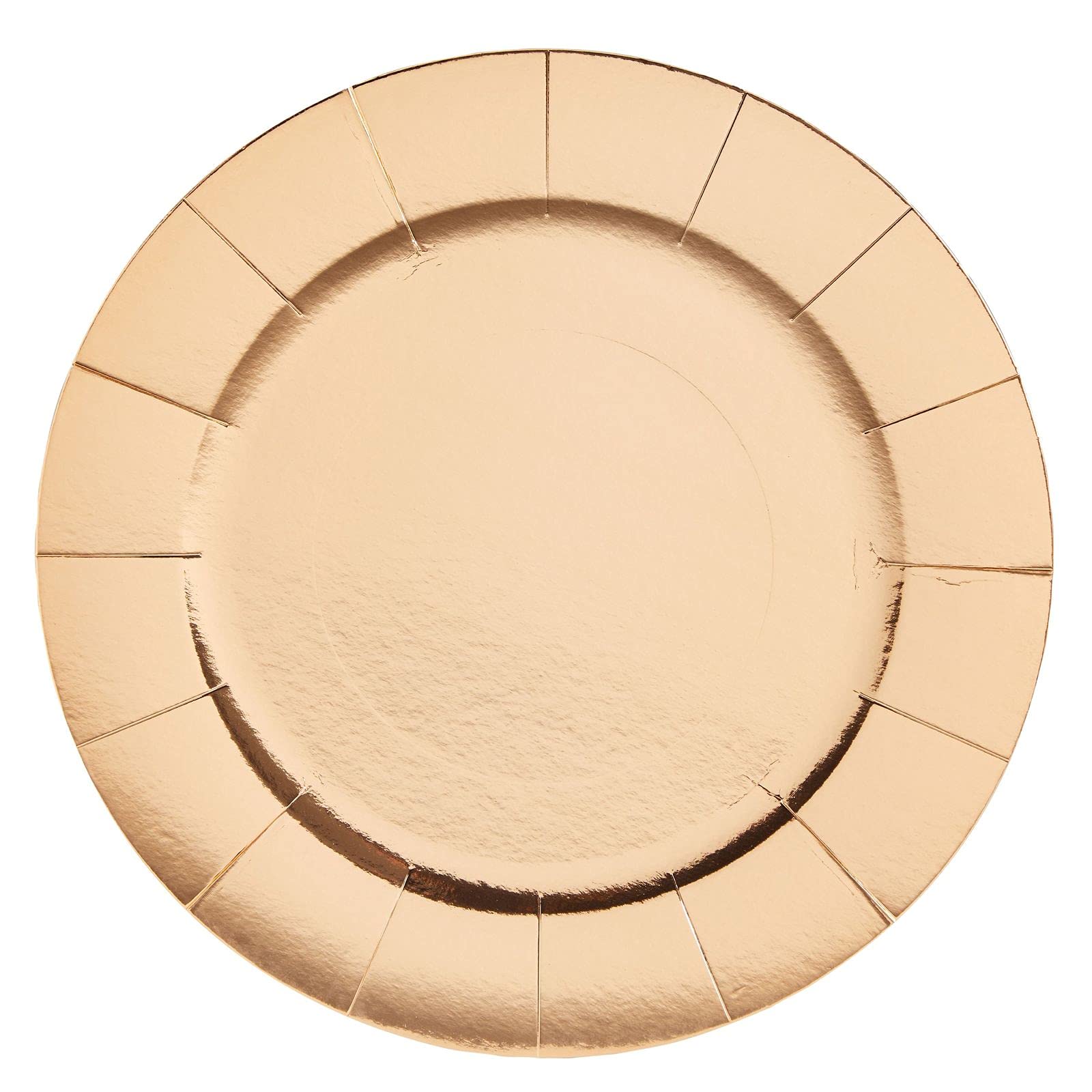 Lot de 24 chargeurs or rose pour assiettes de dîner, fête d'anniversaire, papier métallique (33 pouces)