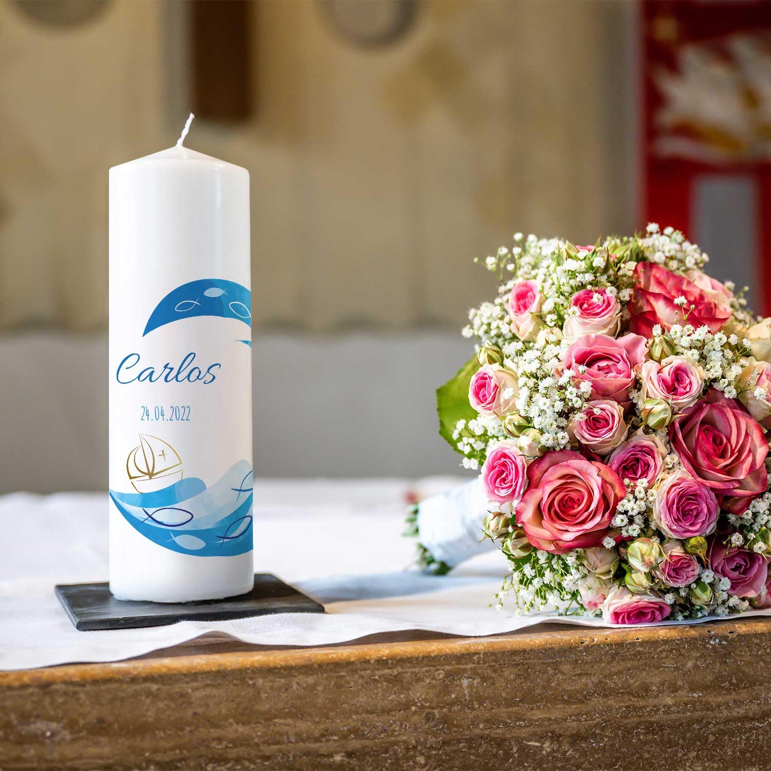 GRAVURZEILE Candela stampata – Candela per battesimo – Candela stampata brillante per battesimo – regalo di battesimo personalizzato per ragazze e ragazzi – Candela pilastro di alta qualità 250/80 mm