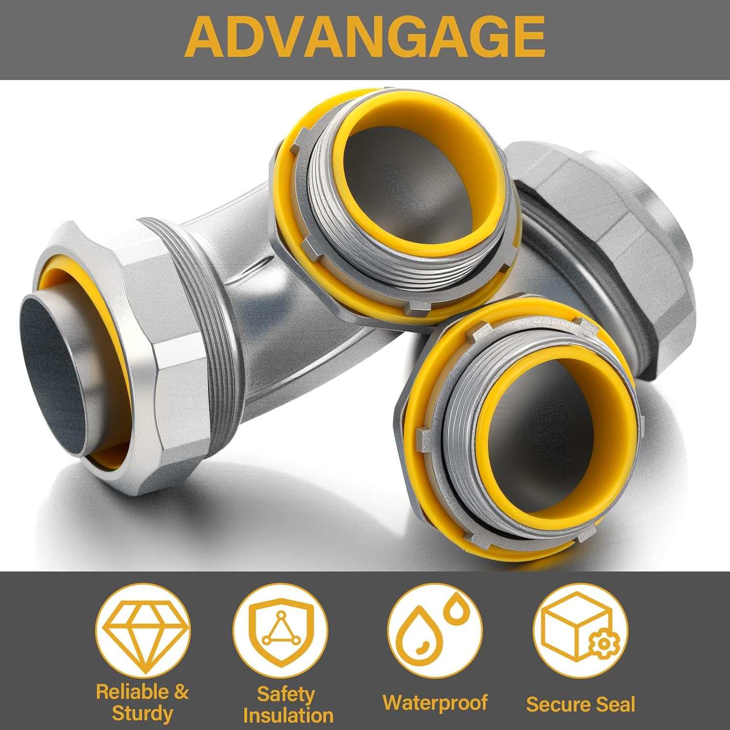 Gisafai Liquid Tight Connector 90 Degree Insulated Zinc Die Cast Metal Tight Electrical Conduit Connector for Flexible and Type B Flexible Waterproof Nonmetallic Conduit(5 Pcs,1-1/2 Inch)