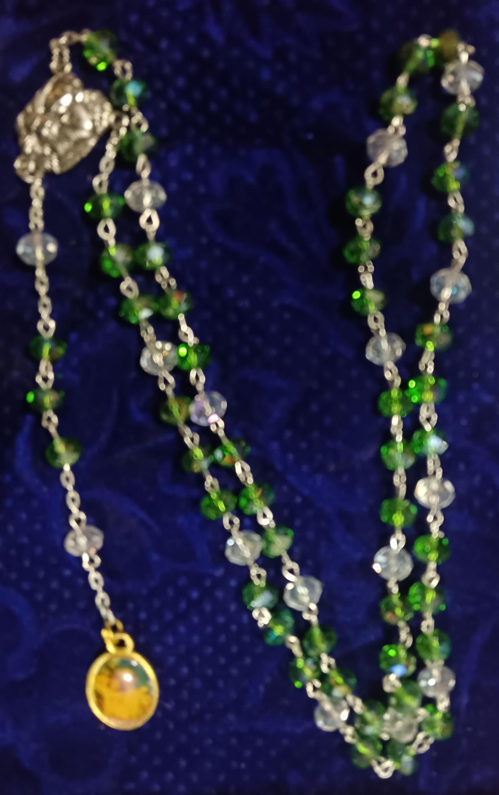 GenericSpecial Saint Joseph Crystal 8mm Rosary | White & Green Rosary | Saint Rosary | Idhaya Crafts