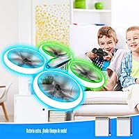 Vista 4 de Q9s Drones para niños, dron RC con retención de altitud y modo sin cabeza, cuadricóptero con luz azul y verde, hélice de protección completa, 2