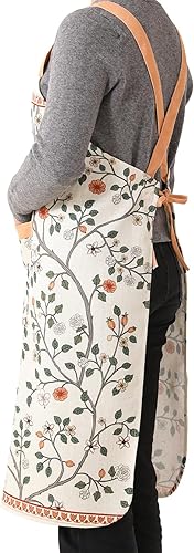 Miniatura 6 de ISAENNE Delantal de lino con estampado floral con bolsillo, delantales de cocina y jardín con estilo vintage para mujeres y hombres