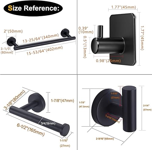 Miniatura 7 de Nolimas Juego de 5 piezas de accesorios de baño negro mate incluido barra de toalla de mano de 16 pulgadas de largo, soporte de papel higiénico, 3