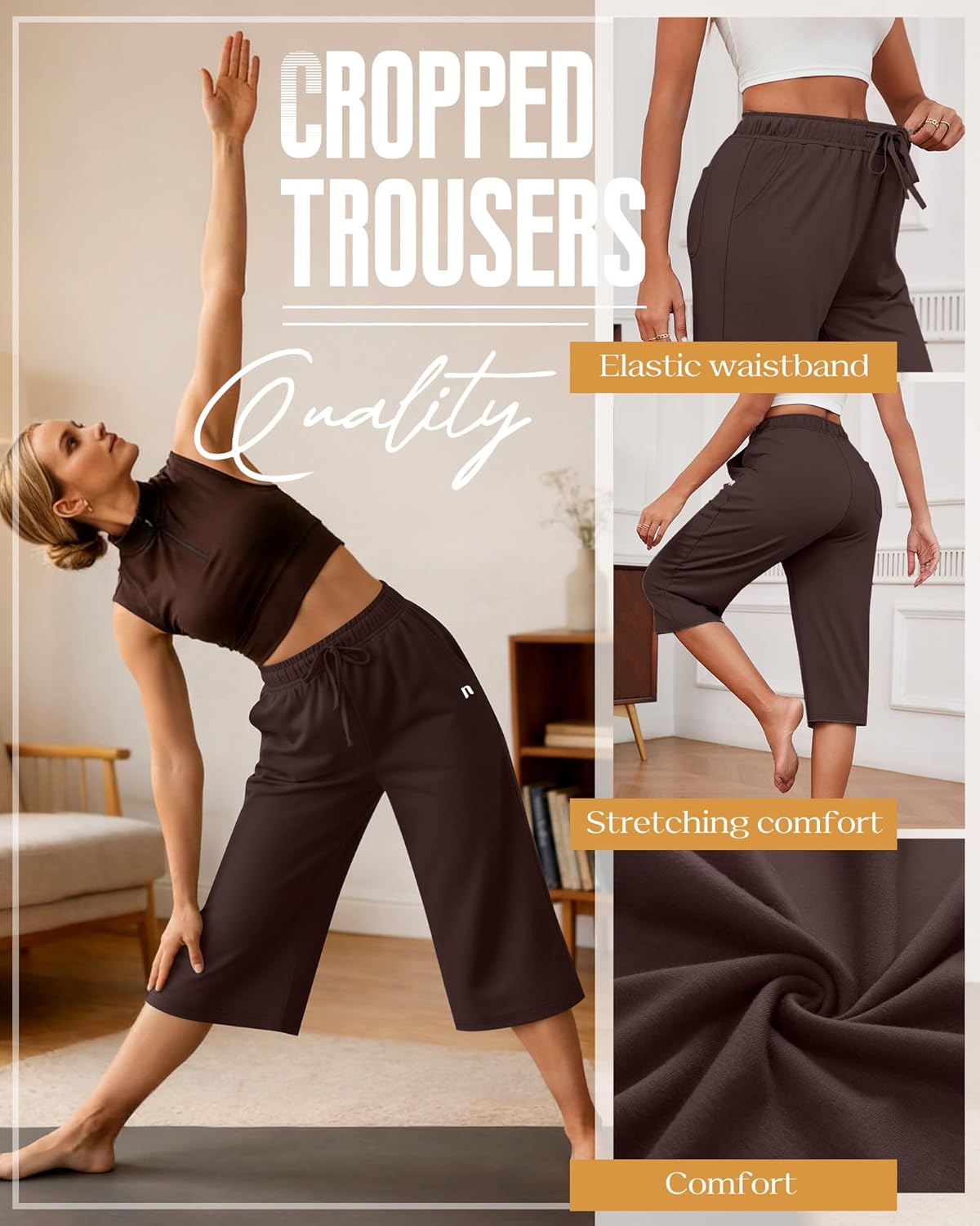 Neer 3 Pack Women's Capri Pants, Wide Leg Basic Sweatpants Lounge Loose Fit Casual Drawstring Yoga Capris with Pockets - Image 4