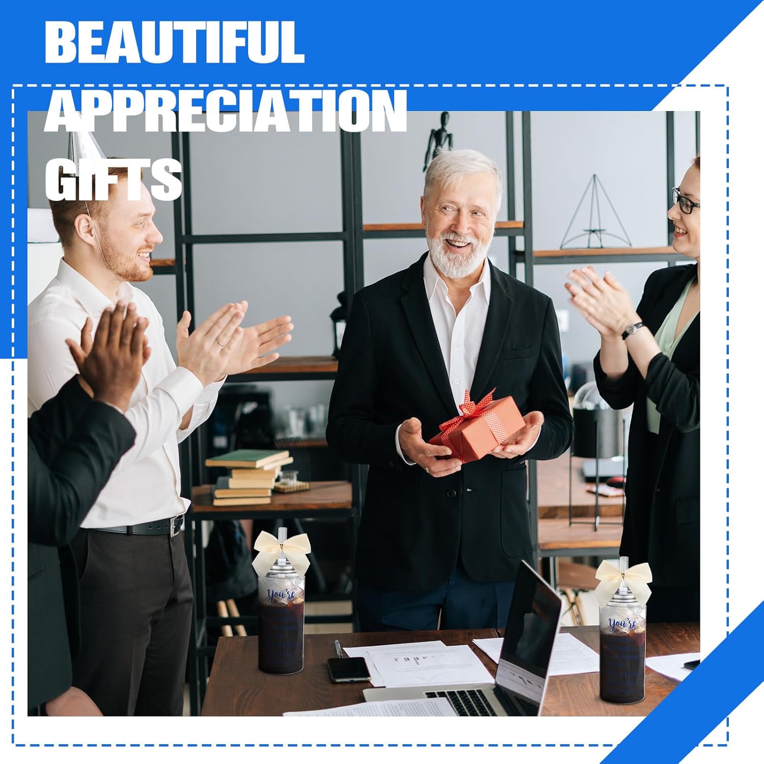 Skylety 24 Pack Employee Appreciation Gifts Bulk for Women You Are Awesome Blue Bow Cups 13.5 oz Plastic Skinny Tumbler with Straw Lid Inspirational for Team Office Customer Coworker Staff - Image 3