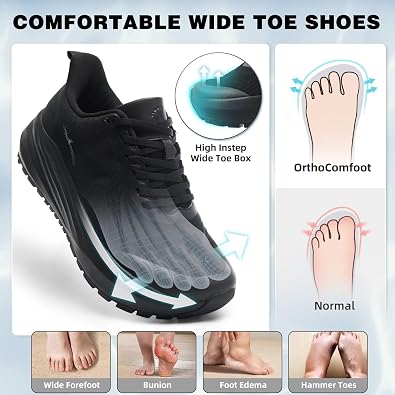 OrthoComfoot Men's Orthopedic Plantar Fasciitis Shoes: Wide Toe Box Arch Support Diabetic Sports Sneakers, Fashion Casual Hammer Toes Shoes for Foot and Heel Pain Relief
