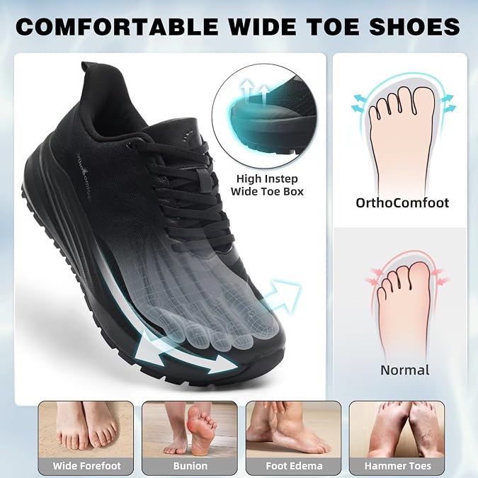 OrthoComfoot Men's Orthopedic Plantar Fasciitis Shoes: Wide Toe Box Arch Support Diabetic Sports Sneakers, Fashion Casual Hammer Toes Shoes for Foot and Heel Pain Relief