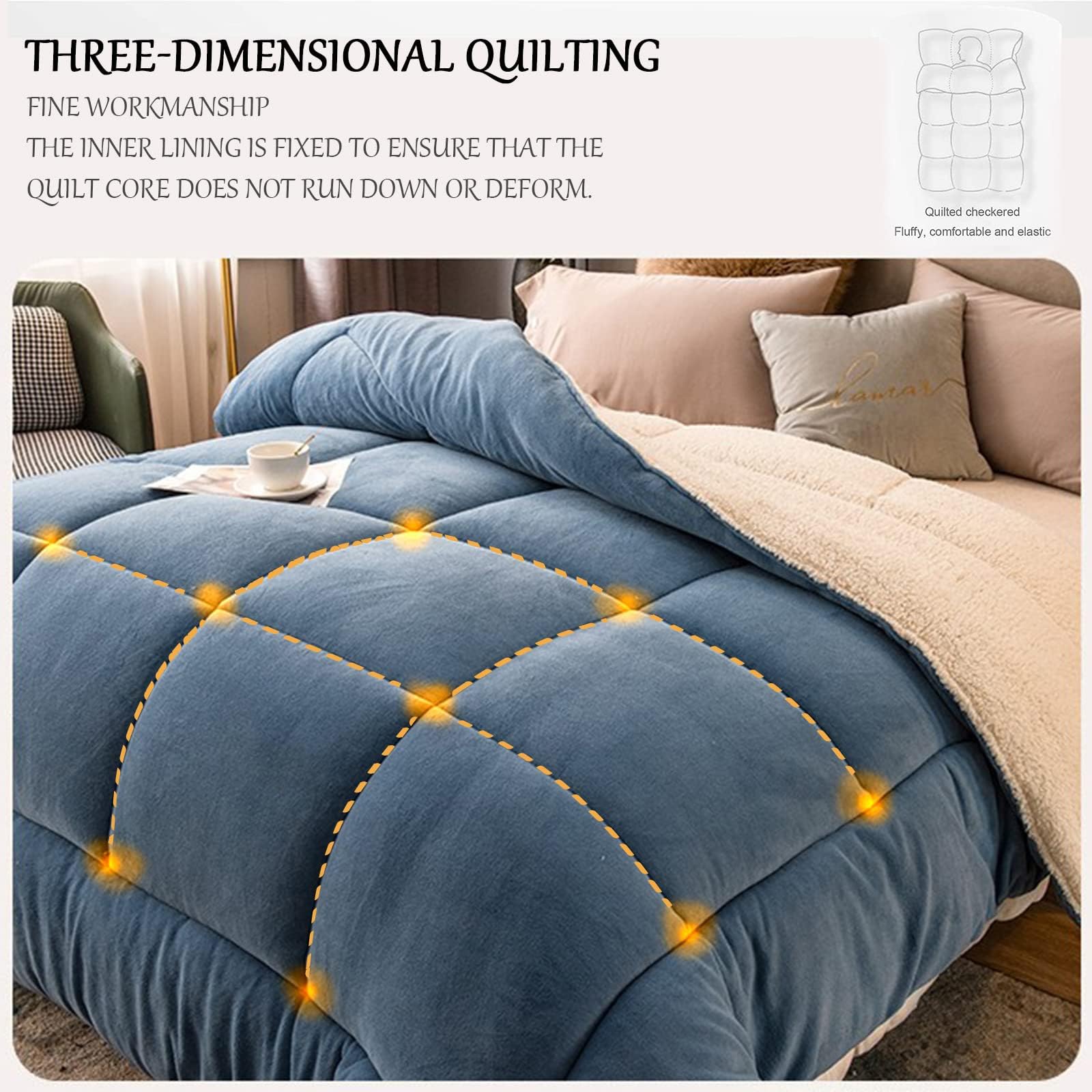 ZMIN Piumino, Lana Autunno E Inverno Addensare Calda Trapunta Regalo per l'inverno Biancheria da Letto Matrimoniale Trapunte in Pile per La Camera da Letto di Casa,B,200x230cm(5kg)