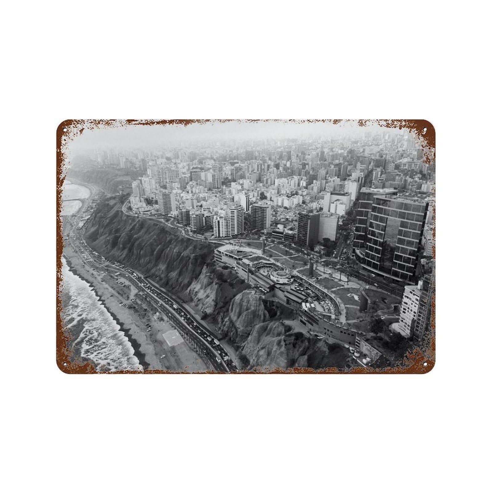 xiaoxiaoshen Black And White Lima Photo Decor Peru South America Wall Decor Art Metal Tin Poster Modern Home Decor Art Home Bar Shop Decorations Vintage Sign 20x30cm