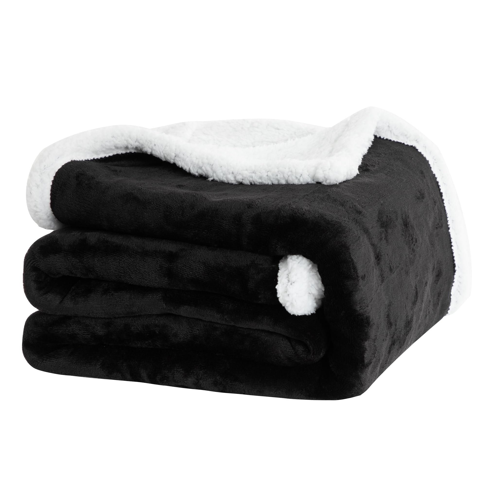 Winthome Double-Layered Sherpa Fleece Throw Blanket - Ultra Soft, Breathable & Warm Thick Blanket, Eco-Friendly Microfiber Blankets for Bed, Sofa Machine Washable Throw/Single Size Black 130 * 170cm