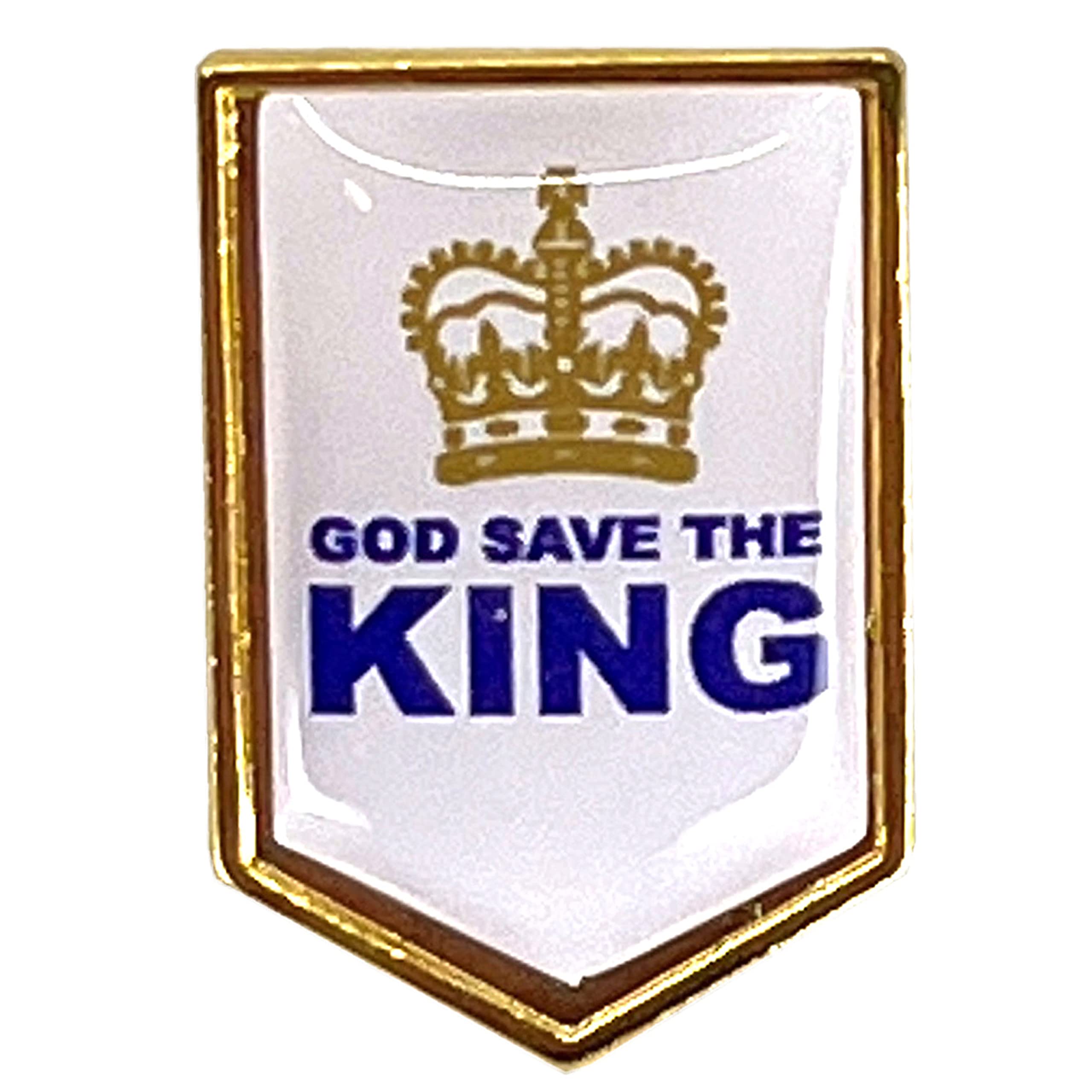 White God Save The King Shield Pin Badge