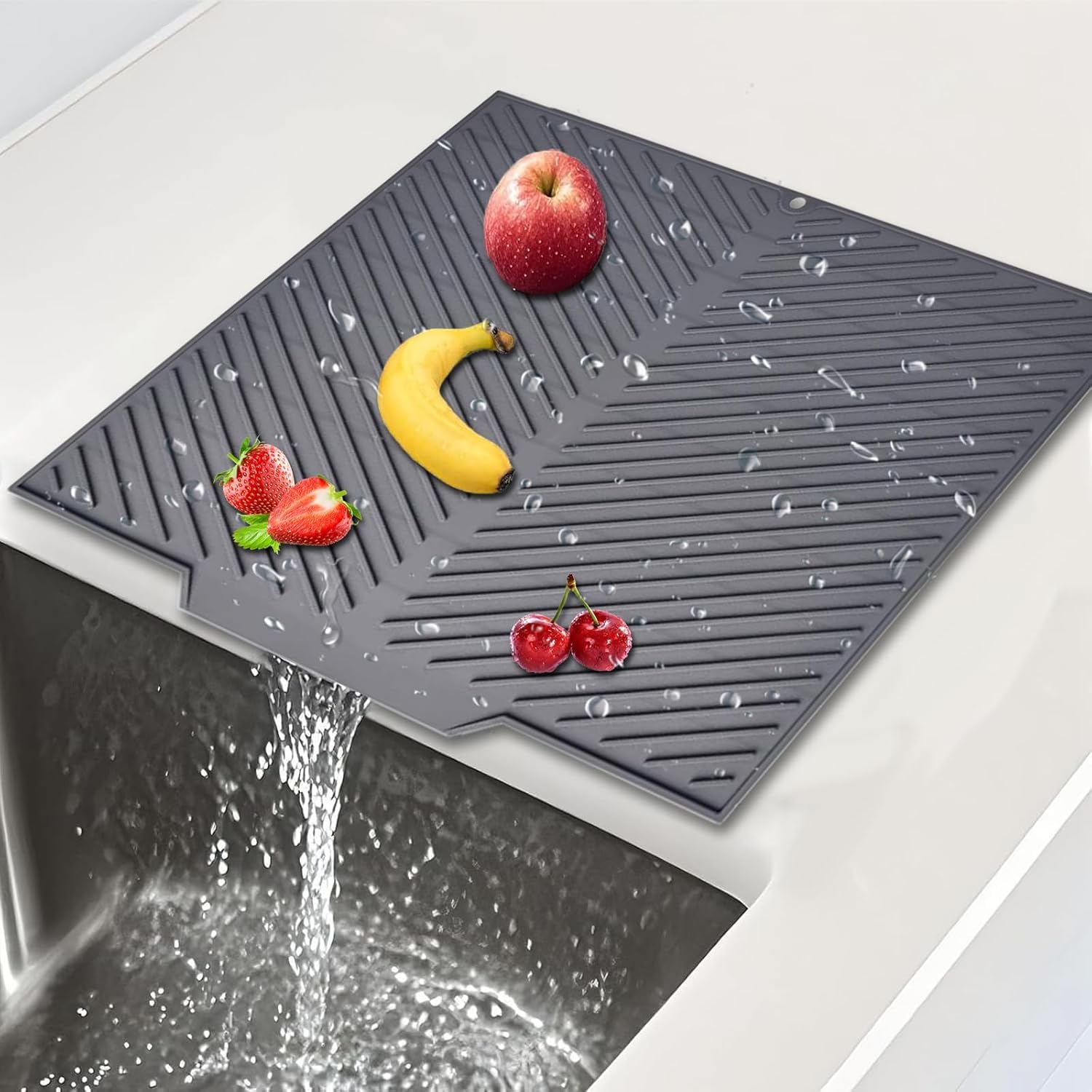 Tappetino Scolapiatti In Silicone 34,5x34,5 Cm – Antiscivolo, Resistente Al Calore, Per Cucina E Bar (grigio Scuro)
