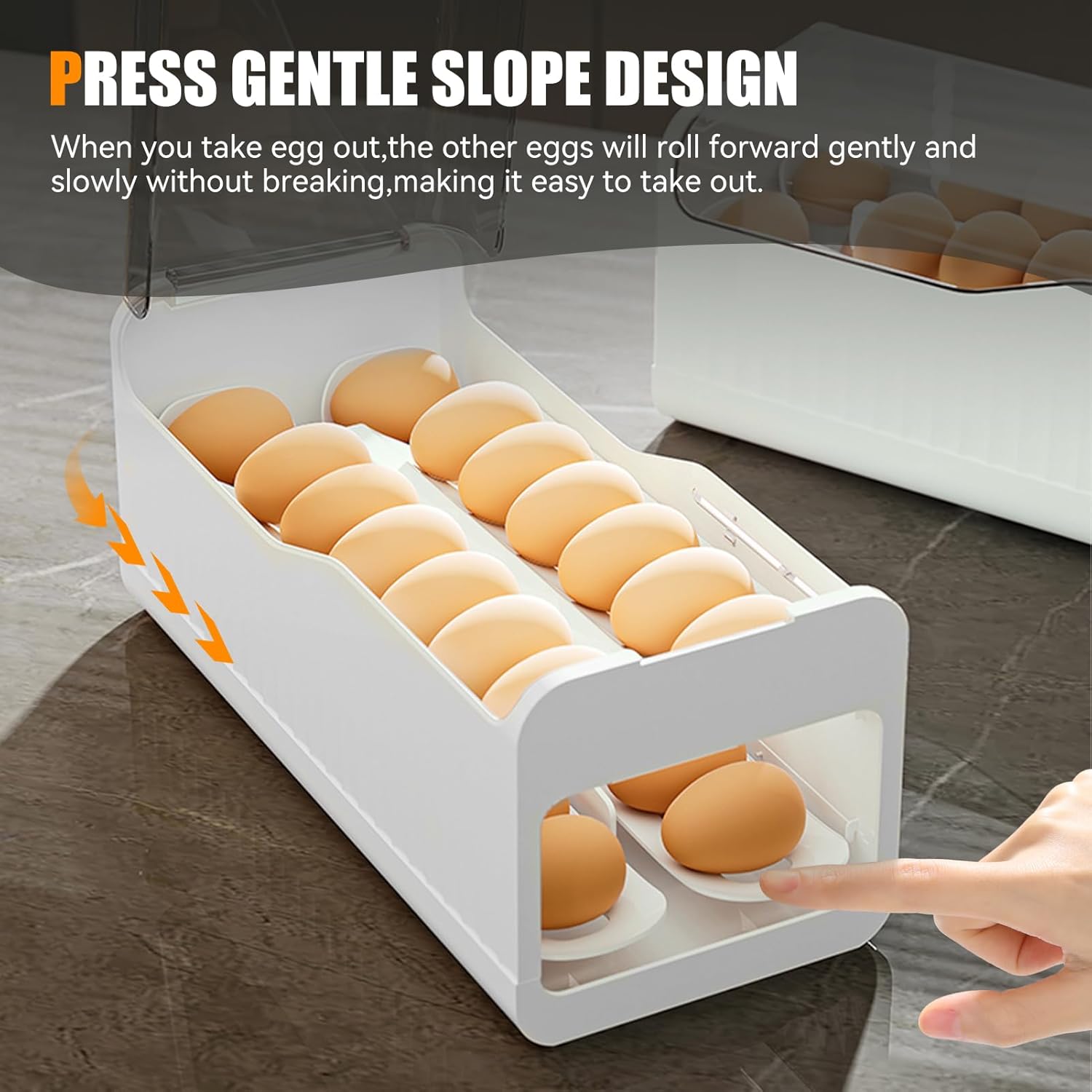 Egg Holder for Fridge Automatic Rolling Egg Organizer for Refrigerator Plastic Egg Dispenser Container and Storage for Fridge with Removable Lid and Freshness Time Mark(2 Tier)