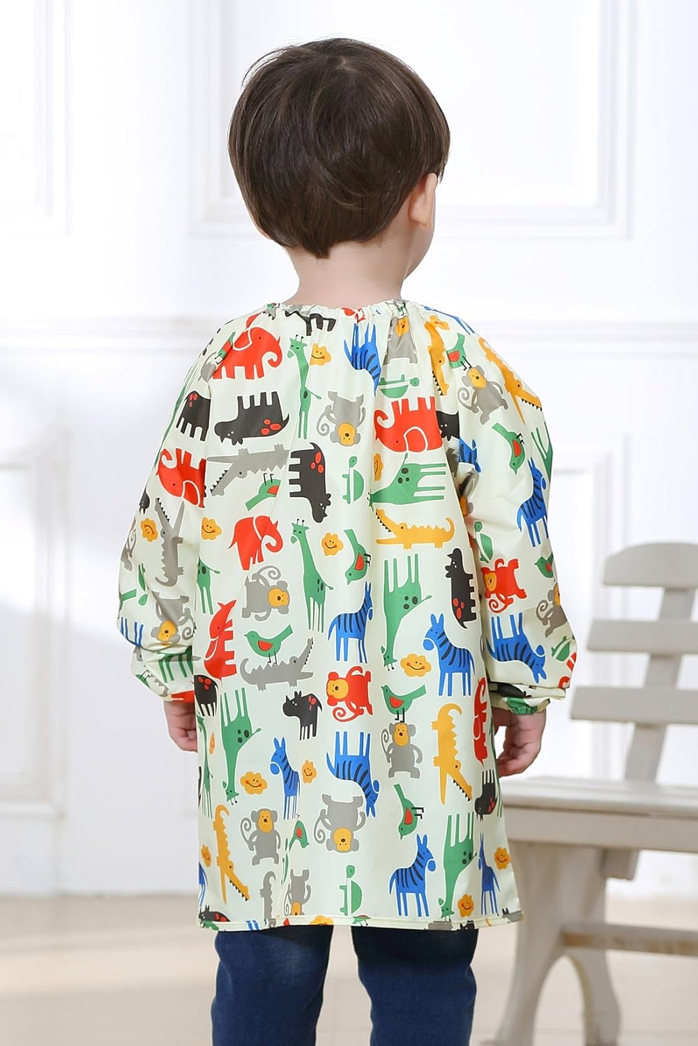Children's Waterproof Bib Smock Pullover Sleeved Cartoon Pattern Kids Art Apron