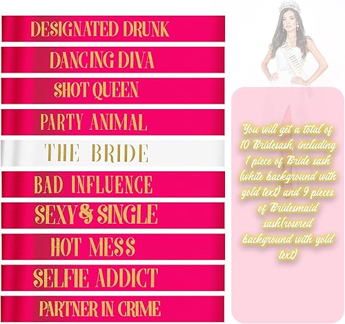 Miniatura 10 de LEIFIDE Paquete de 10 bandas para novia y dama de honor, regalos divertidos de equipo, decoraciones para mujer, novia, dama de honor, suministros de