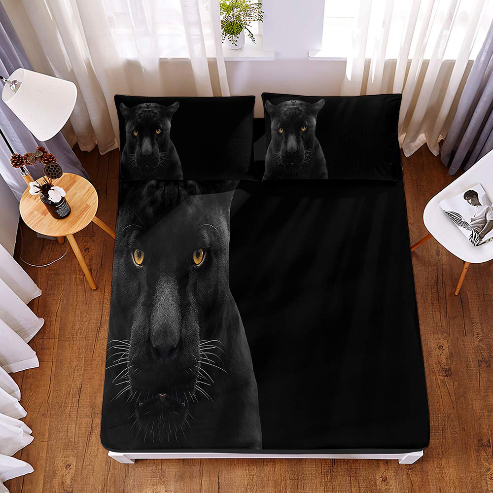 Drap housse 160x200 anti-plis et respirant motif léopard