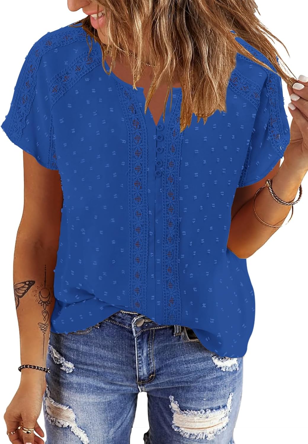 BETTE BOUTIK Women Short Sleeve Boho Tops Summer Dressy Casual Shirts Trendy Western Blouses
