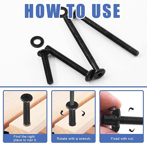 Miniatura 6 de Glarks 107 tornillos hexagonales negros M6 x 30502.756 in e insertos roscados M6 Kit surtido de tuercas en T con arandelas planas y llave hexagonal