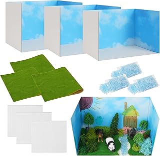 Ecmln 12 Pcs Diorama Box Kit Includes Diorama Box for Display Artificial Grass with Double-Sided Tapes Blue Sand Ideals for DIY Crafts