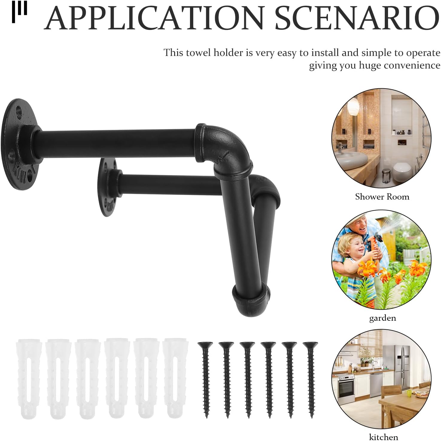 1set Wall Mount Steampunk Decor Farmhouse Towel Rack Heavy Duty Rustic Hooks Hand Towel Bar Black Stand Towel Storage Hose Mount Storage Shelf Metal Hanging Toilet Paper Holder